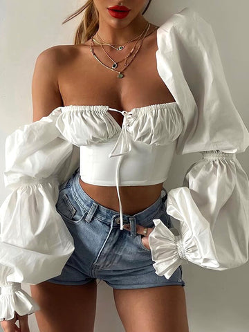 Airchics hauts unicolore strappy col carré manches bouffantes femme mode